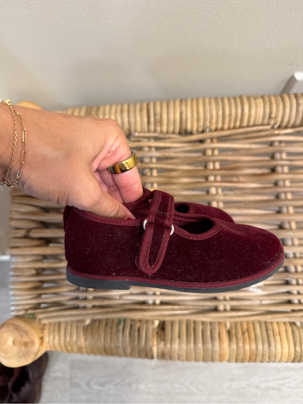 Zara Burgundy Velvet Mary Jane Kids Shoe